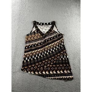 Ny Collection Blouse Women‎ Medium V Neck Asymmetrical Boho Southwestern Aztec